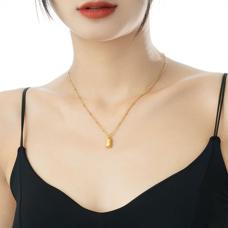 钛钢项链 小金条项链女小众轻奢高级设计感网红招财小金砖锁骨链