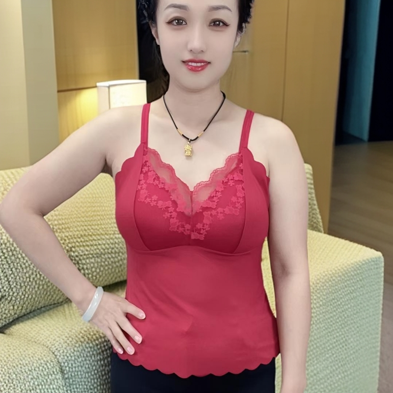 737网红爆款女士长款固定一体杯无痕水波纹蕾丝吊带美背背心     