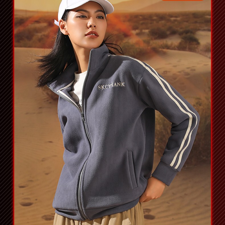 开衫新款宽松立领夹克运动摇粒绒女士外套拉链休闲情侣卫衣2266款