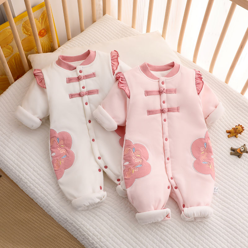 冬装无骨婴儿棉服连体衣加厚男女宝宝衣服春秋季套装新生幼儿棉袄