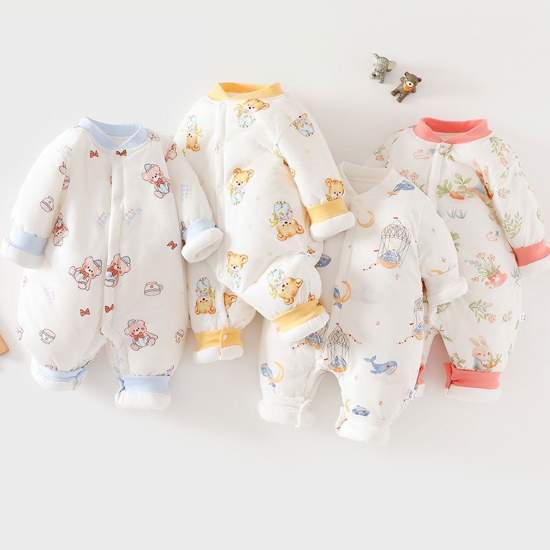秋冬婴儿连体棉袄150g夹棉加厚新生儿棉衣0-12个月宝宝棉服可爱
