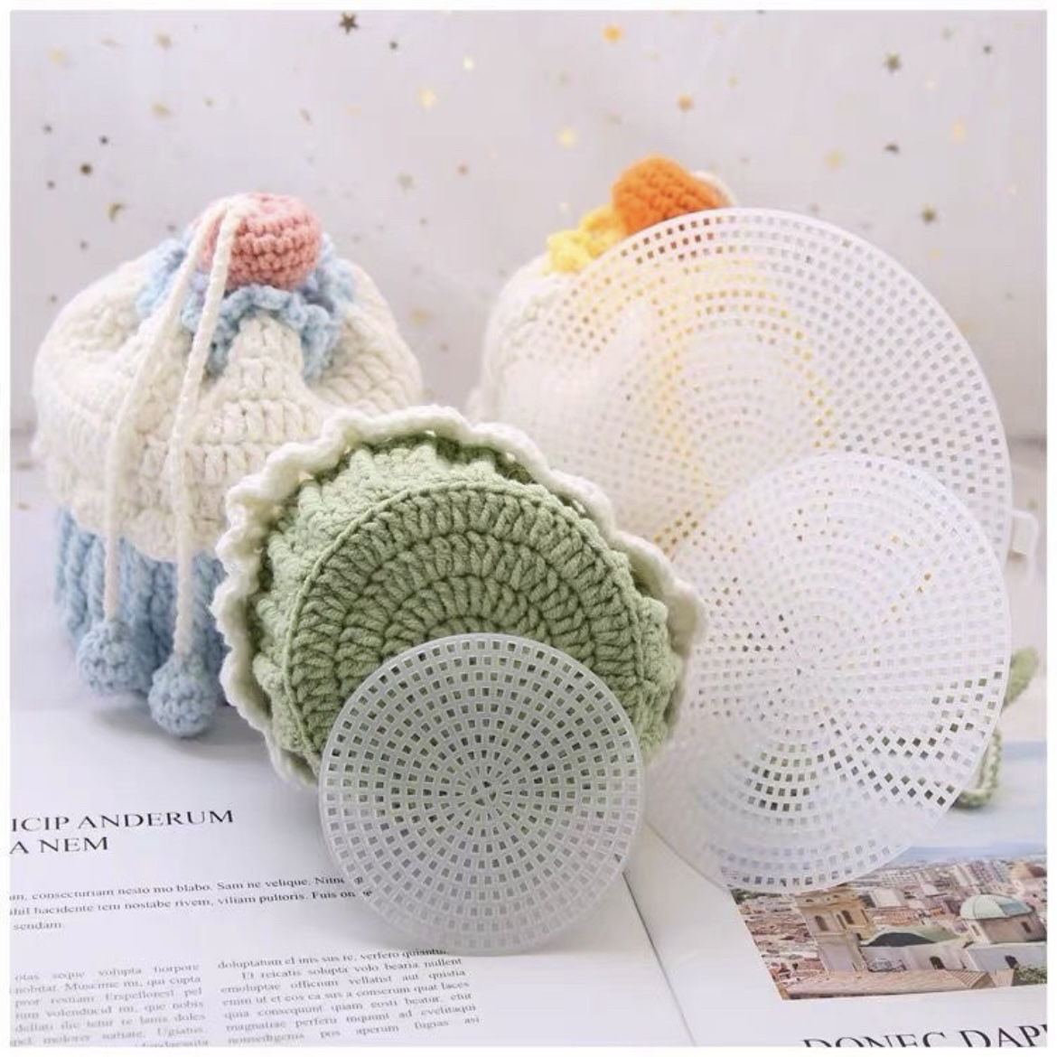 圆形塑料网格片钩包底定型网格板口金包配件编织DIY手工塑料配件