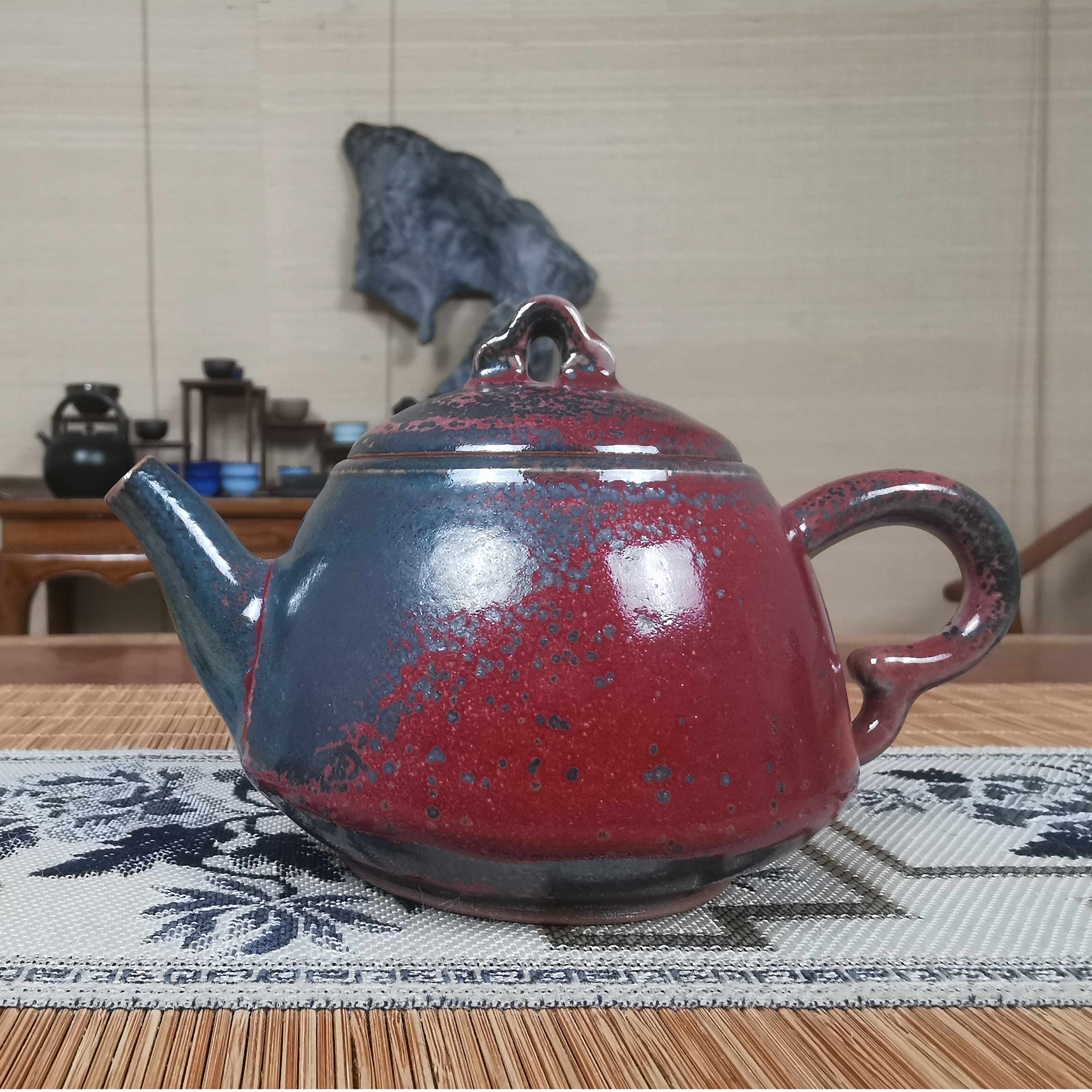 钧瓷故宫红蟠桃壶 茶器茶壶 纯手工纯天然原矿釉 窑变 杨鹏飞作品