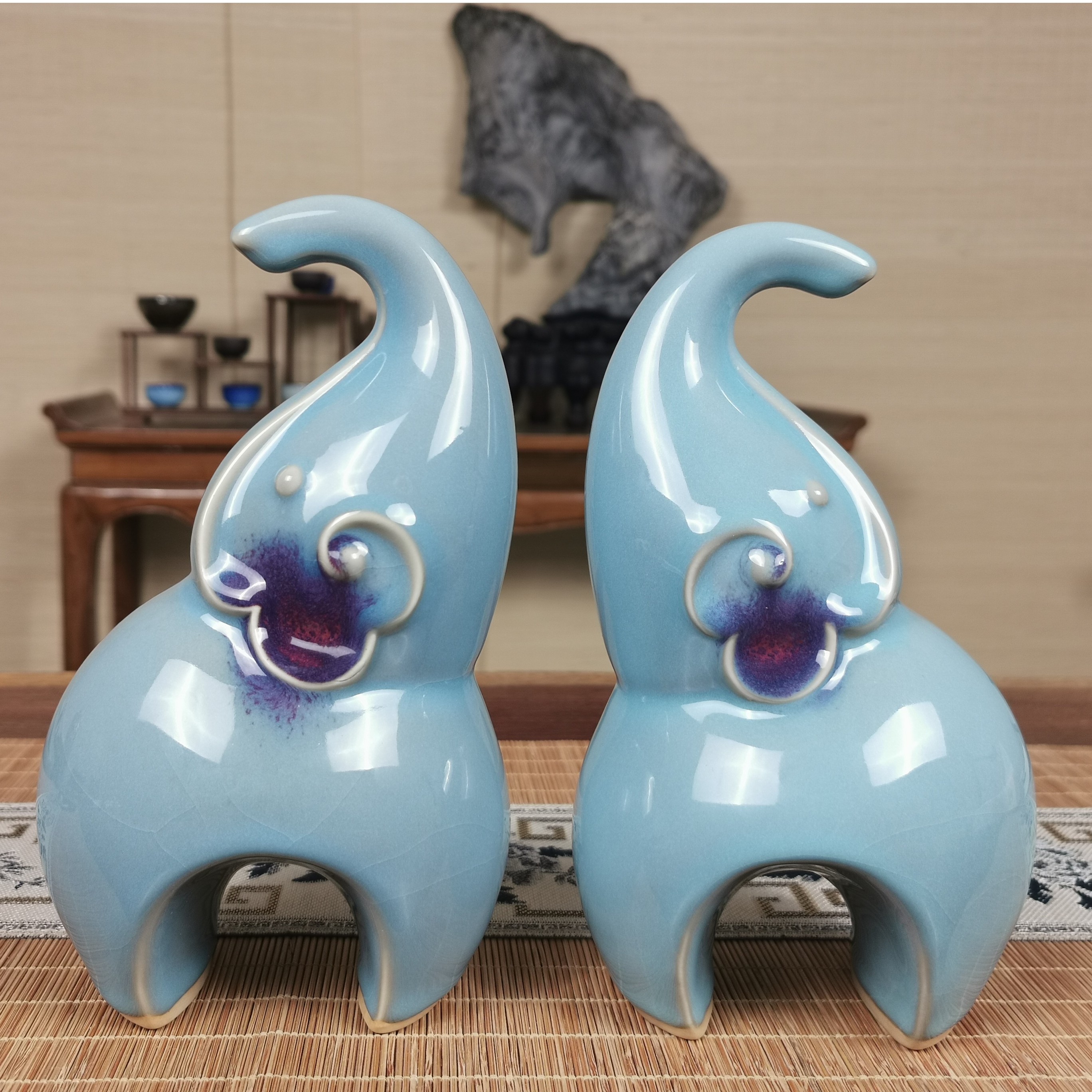 小象钧瓷茶宠摆件 全手工纯天然矿釉 创意钧瓷摆件 可爱小象
