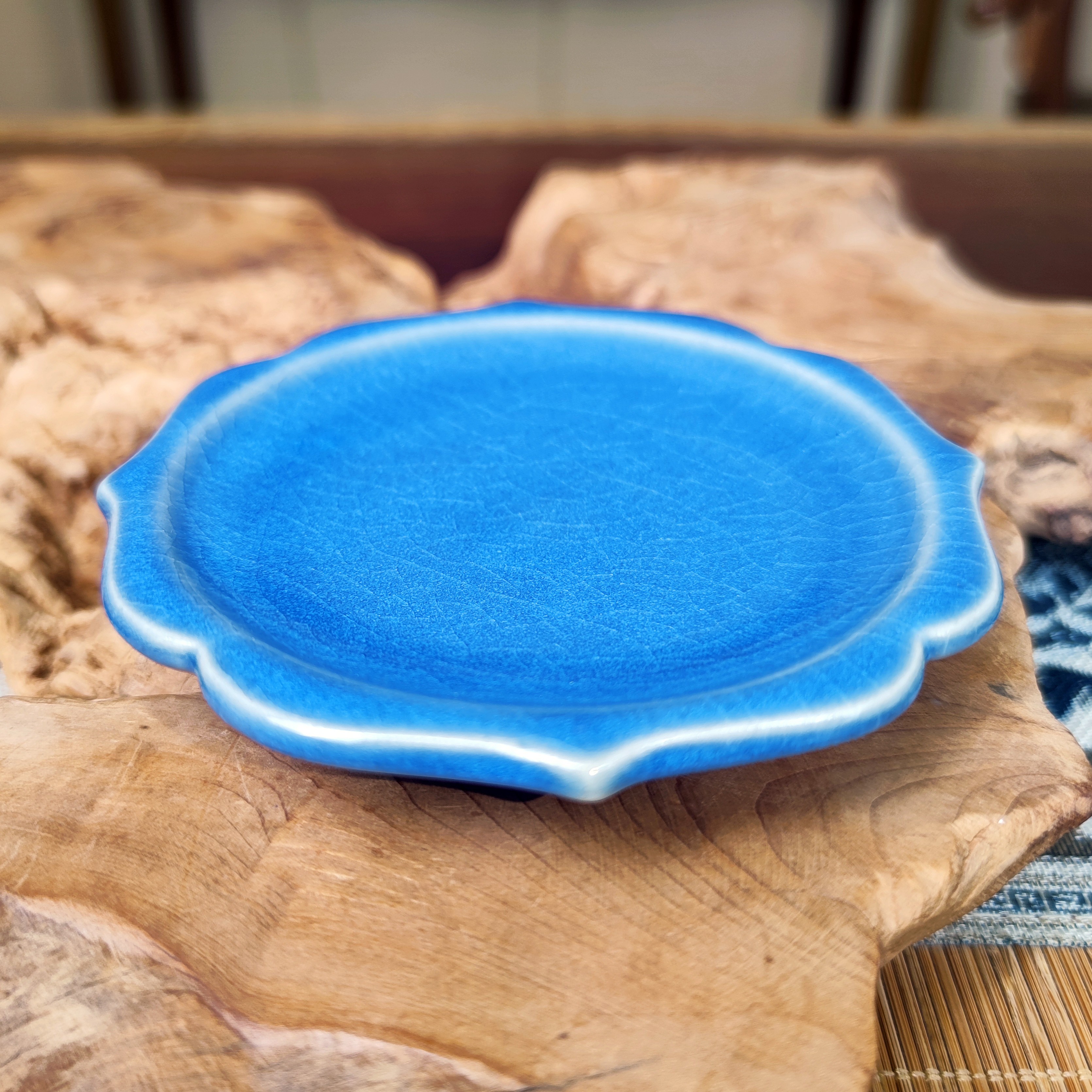 钧瓷花色釉花口杯碟 手工纯矿釉 杨鹏飞作品 茶道小盘壶垫花色