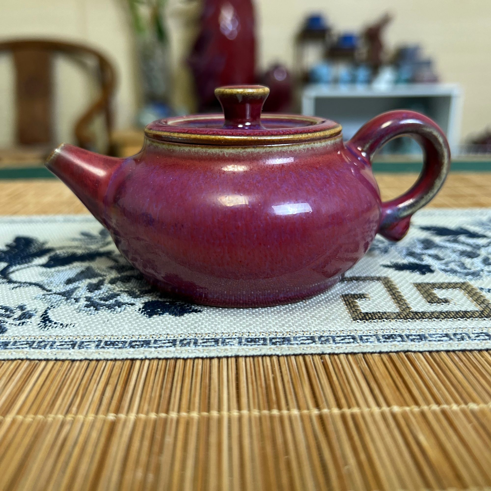 钧瓷小品茶壶 小壶 绛红釉色 纯手工原矿釉自然窑变 杨鹏飞作品