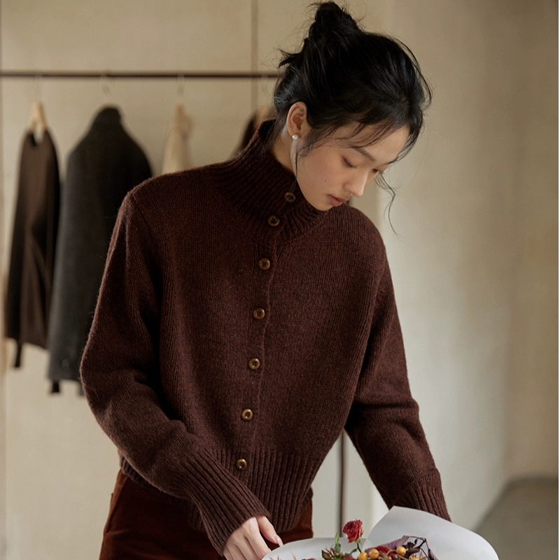 法式短款全羊毛针织开衫女秋冬新款立领加厚内搭毛衣外套ET-Z107