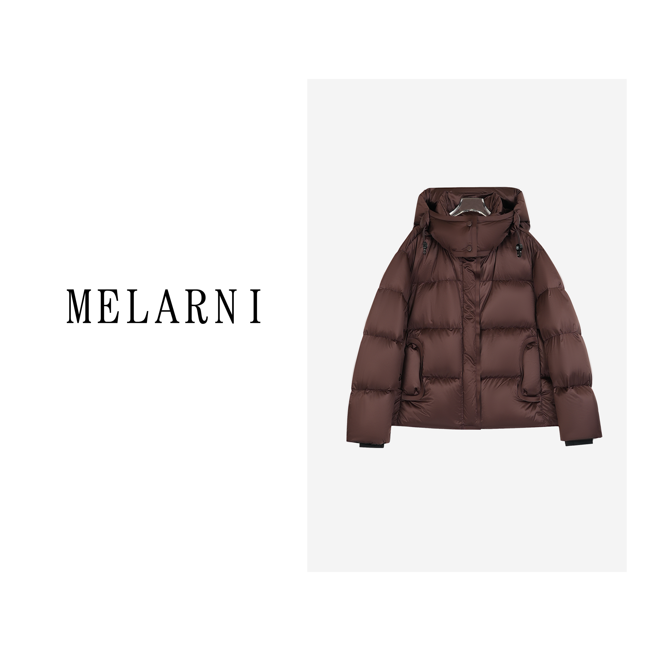 MELARNI/时尚休闲简约冬季百搭保暖经典立领连帽羽绒服MLN11544