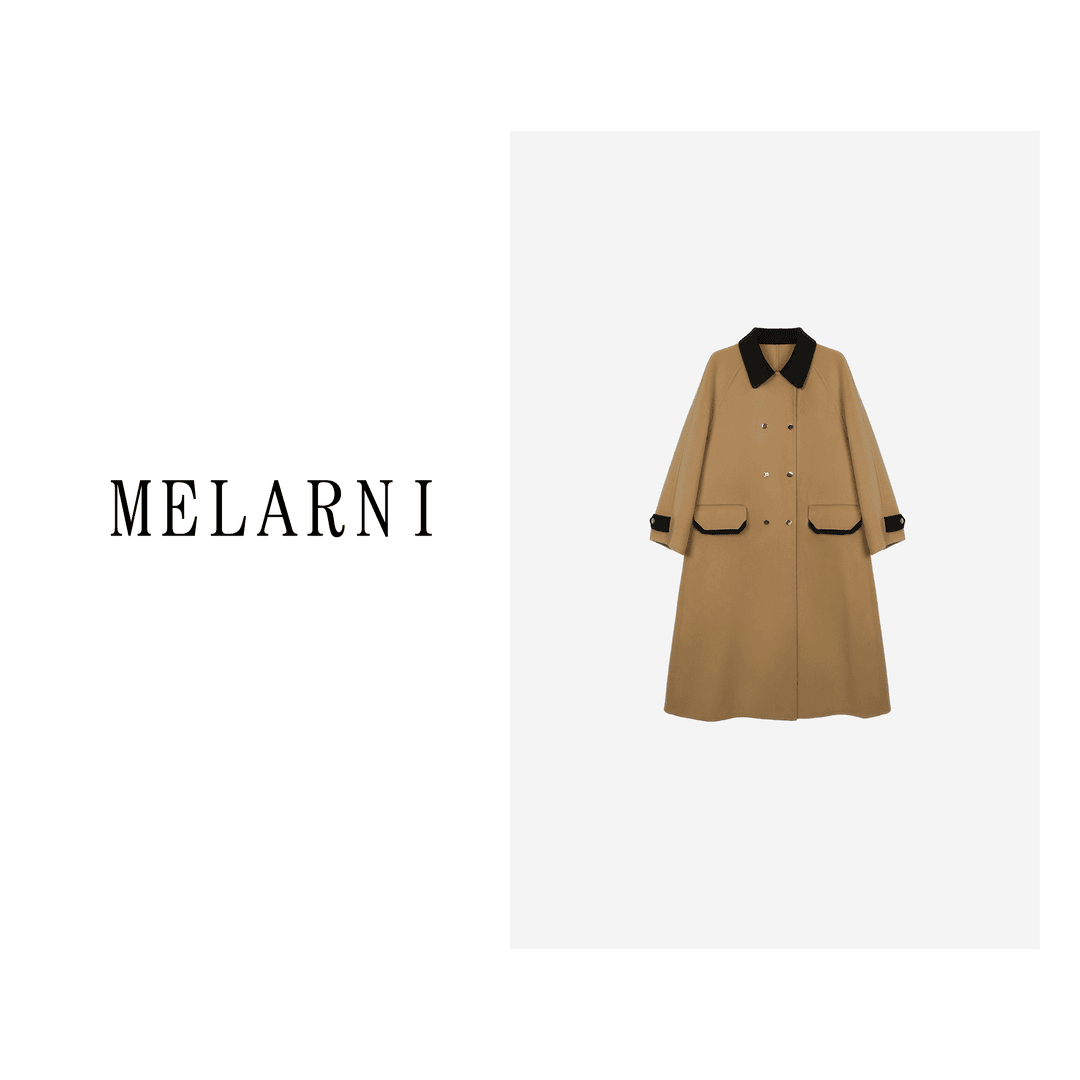 【MELARNI】气质百搭简约纯色绵羊毛毛呢大衣MLN10659