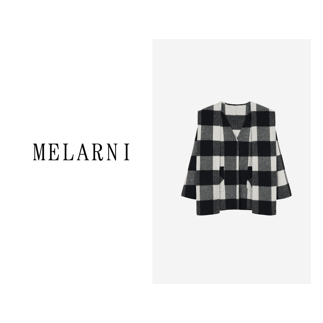 【MELARNI】柔软舒适百搭格子羊毛毛呢大衣MLN10451