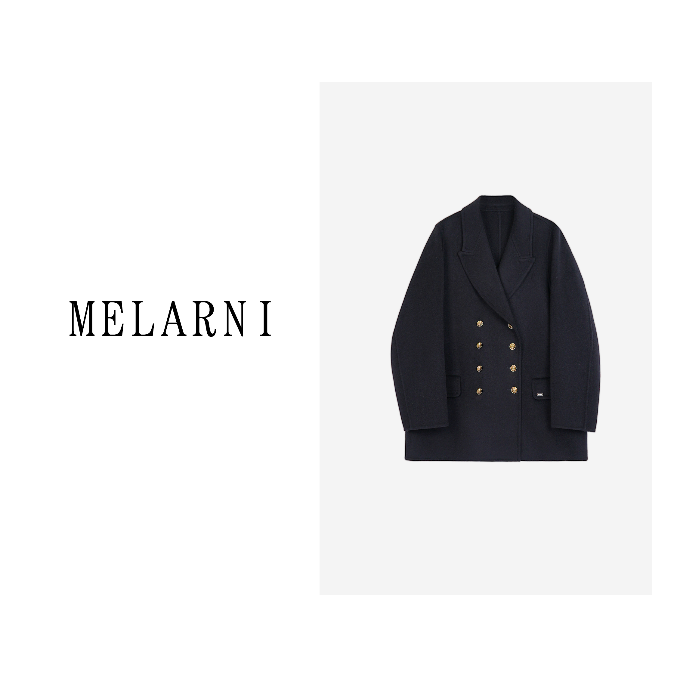 【MELARNI】女士秋冬时尚中长款纽扣毛呢大衣MLN11327