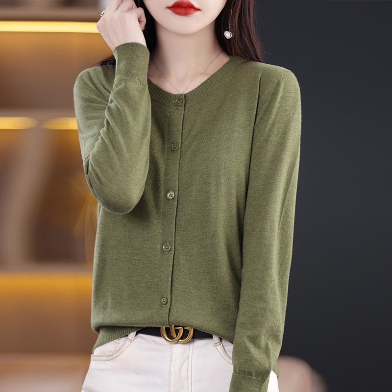 圆领薄款羊毛开衫外套宽松2025新款春秋针织开衫披肩毛衣外搭上衣