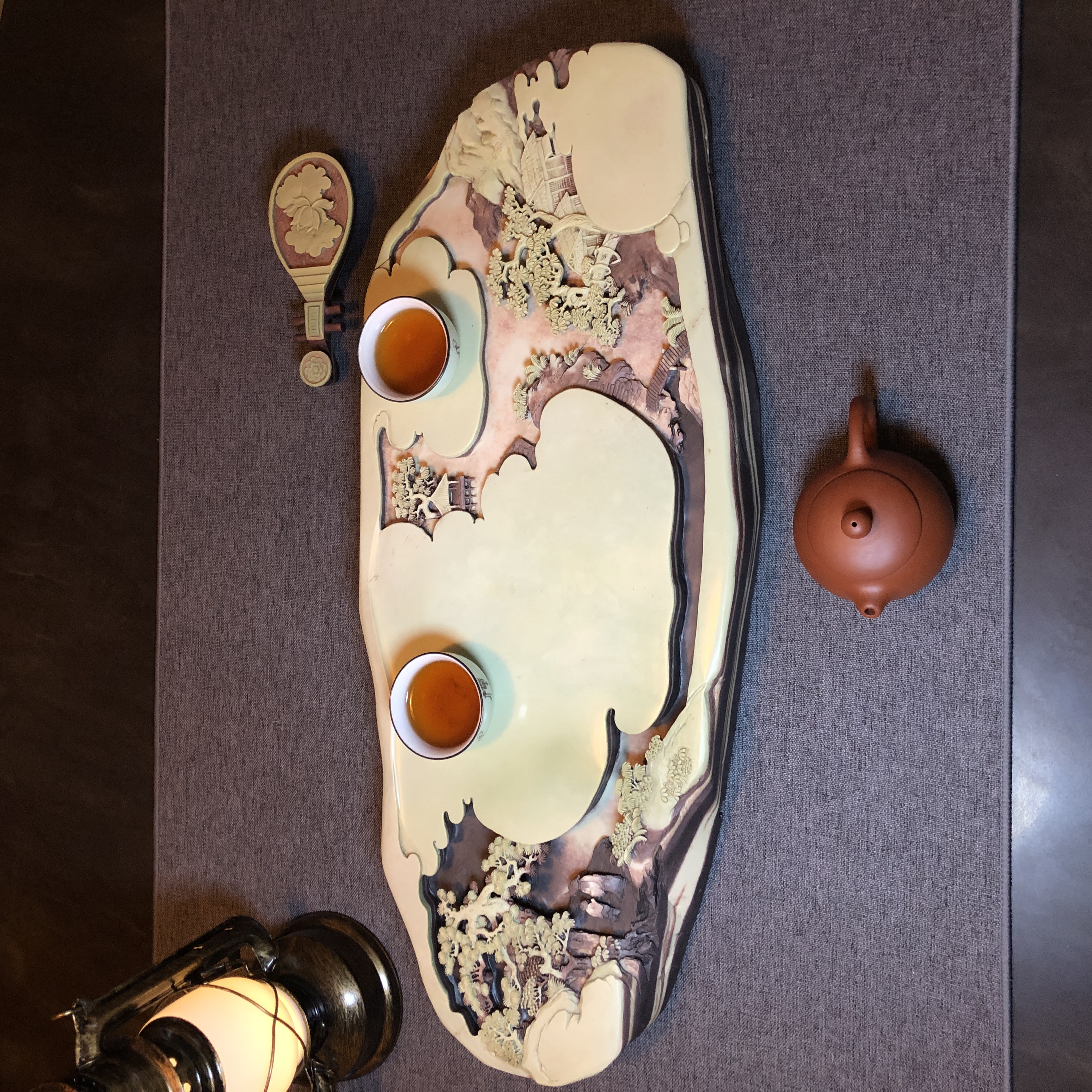 紫袍玉石茶盘干泡台家用套装小号石头雕刻茶托功夫茶具端砚茶台