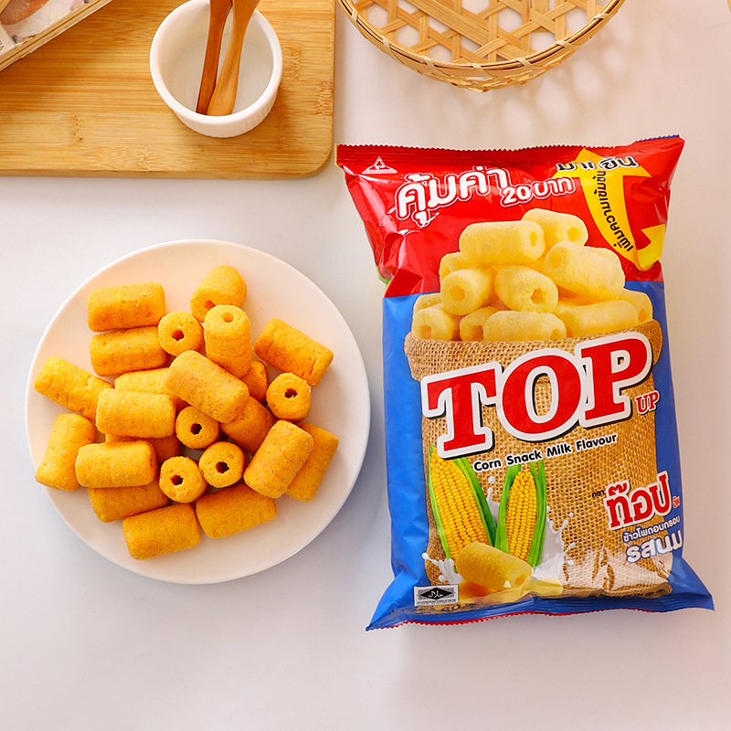 泰国进口华云TOPUP牛奶辣味香酥玉米米果玉米棒膨化休闲零食品30g