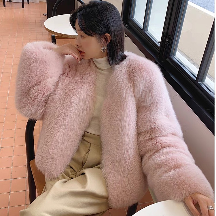小鹏家白狐王时尚长袖外套冬季厚款毛皮口袋小香风气质洋气轻奢