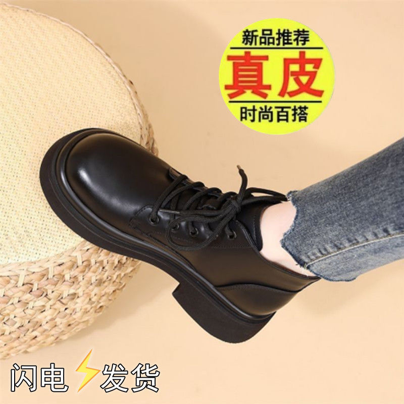 马丁靴女英伦马丁复古靴女2023新款小个子增高厚底短靴女时尚黑色
