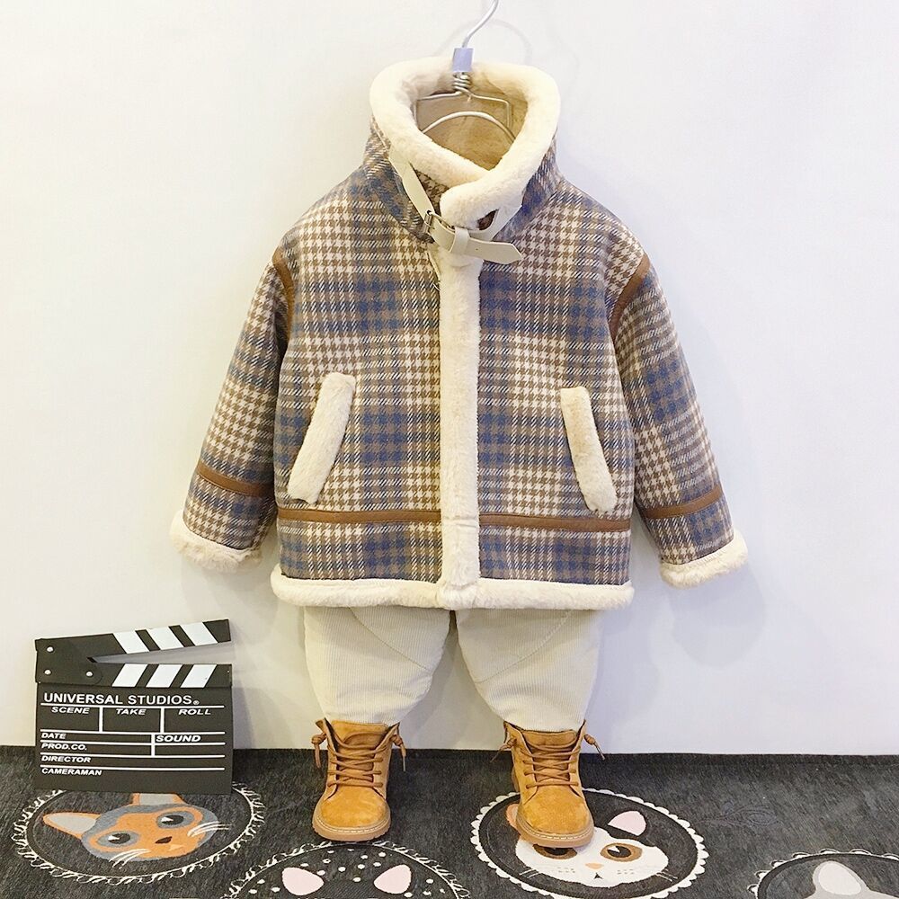 儿童加外套2024秋冬新款男童加厚机车服夹克宝宝洋气呢子大衣潮