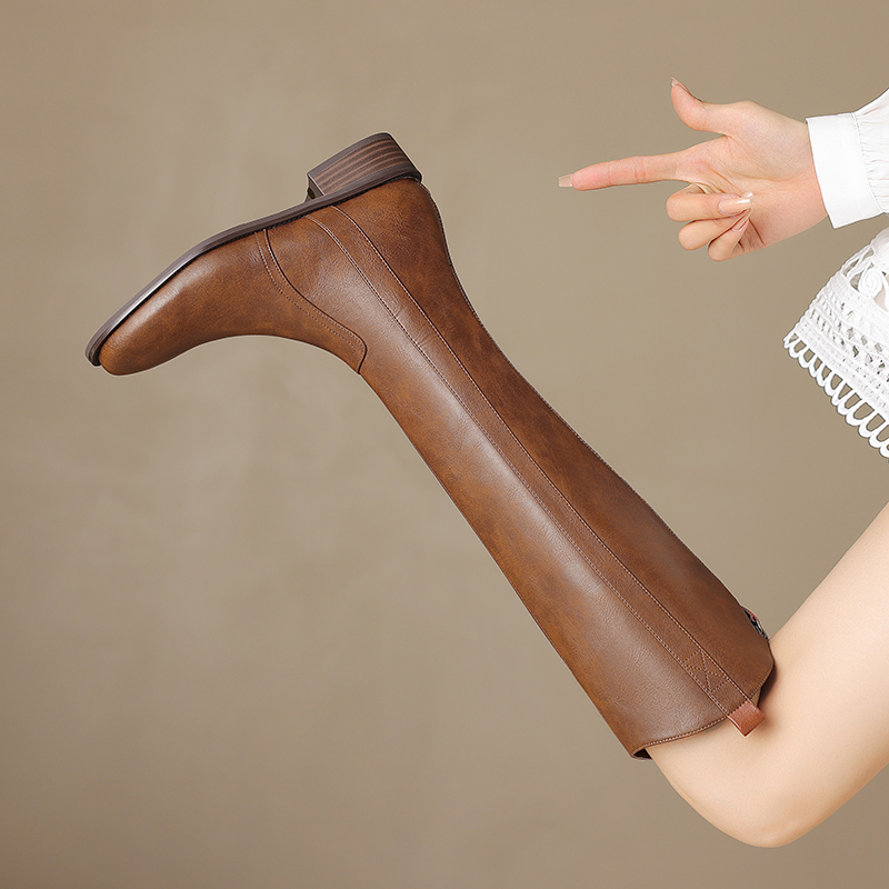 百丽纯爱【3.5CM】牛皮/单里/绒里34-42大小筒圆头低跟复古时装靴