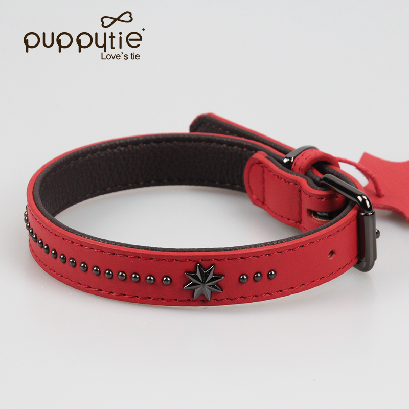 Puppytie|小圆钉项圈|宠物用品狗狗项圈狗脖圈中型大型犬颈圈牛皮