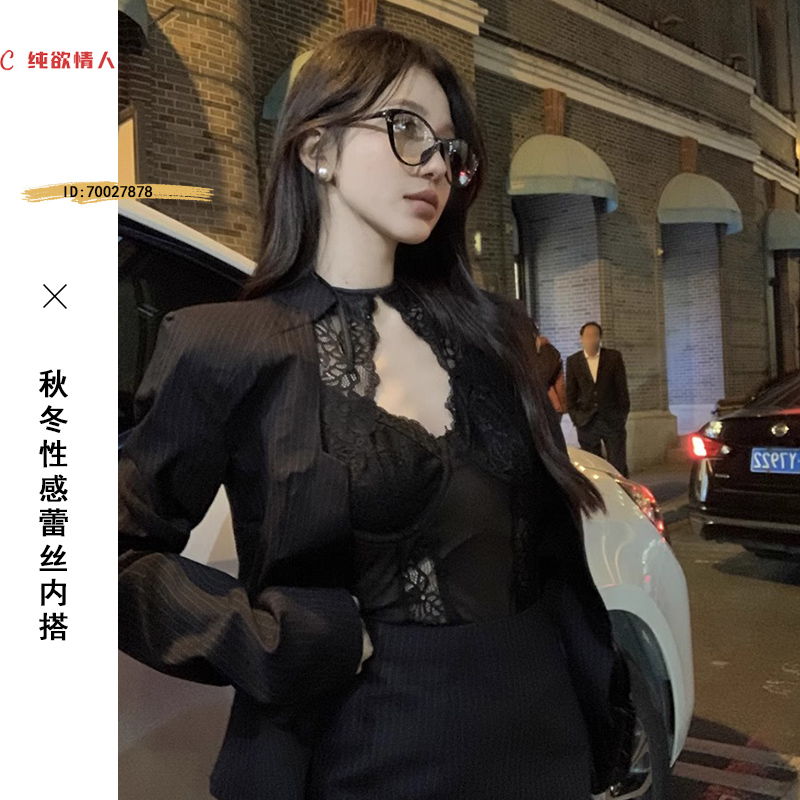 名媛蕾丝吊带背心女夏季纯欲辣妹性感抹胸挂脖上衣打底衫内搭绝美
