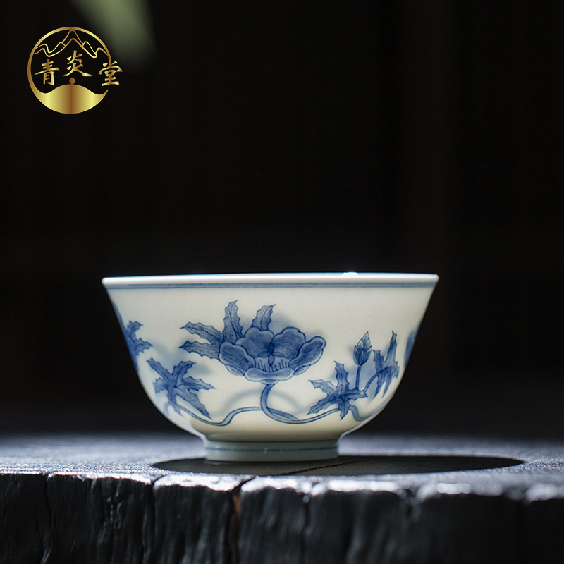 QINGYANTAN/青炎堂仿成化宫碗杯青花主人杯单杯手工薄胎陶瓷茶杯