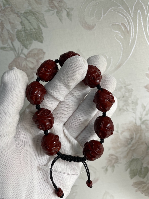 文玩橄榄核手工雕刻美女题材手串19mm