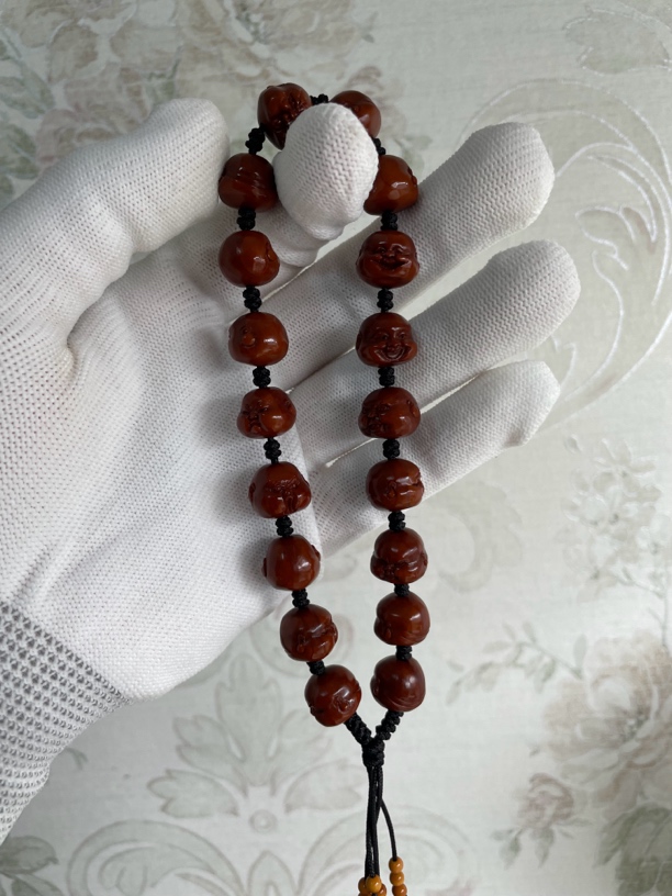 文玩橄榄核雕刻百态手串13mm包浆回血手盘老珠子