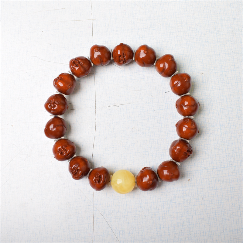文玩橄榄核雕刻开心百态童趣手串14mm包浆玉化回血精品全品无瑕疵