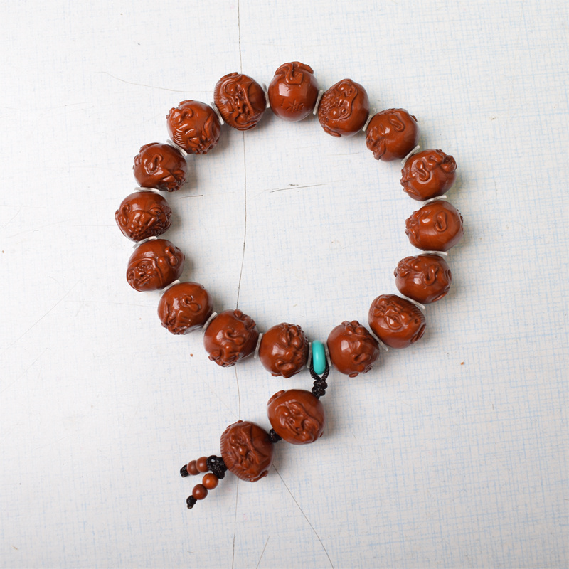 文玩橄榄核雕刻36罗汉手串双面雕刻15mm精品手盘回血同轴归圆串
