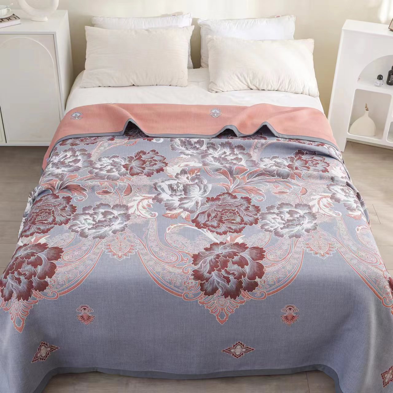 【盛世牡丹】高端精梳棉多功能恒温毯2.3米*2.5米（正负5厘米）床盖