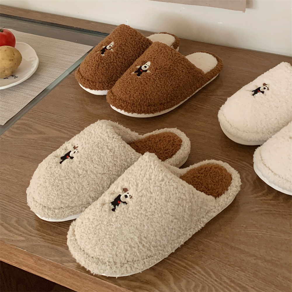 细细条 软萌小狗软底防滑棉拖鞋男女情侣居家用保暖学生毛毛鞋冬