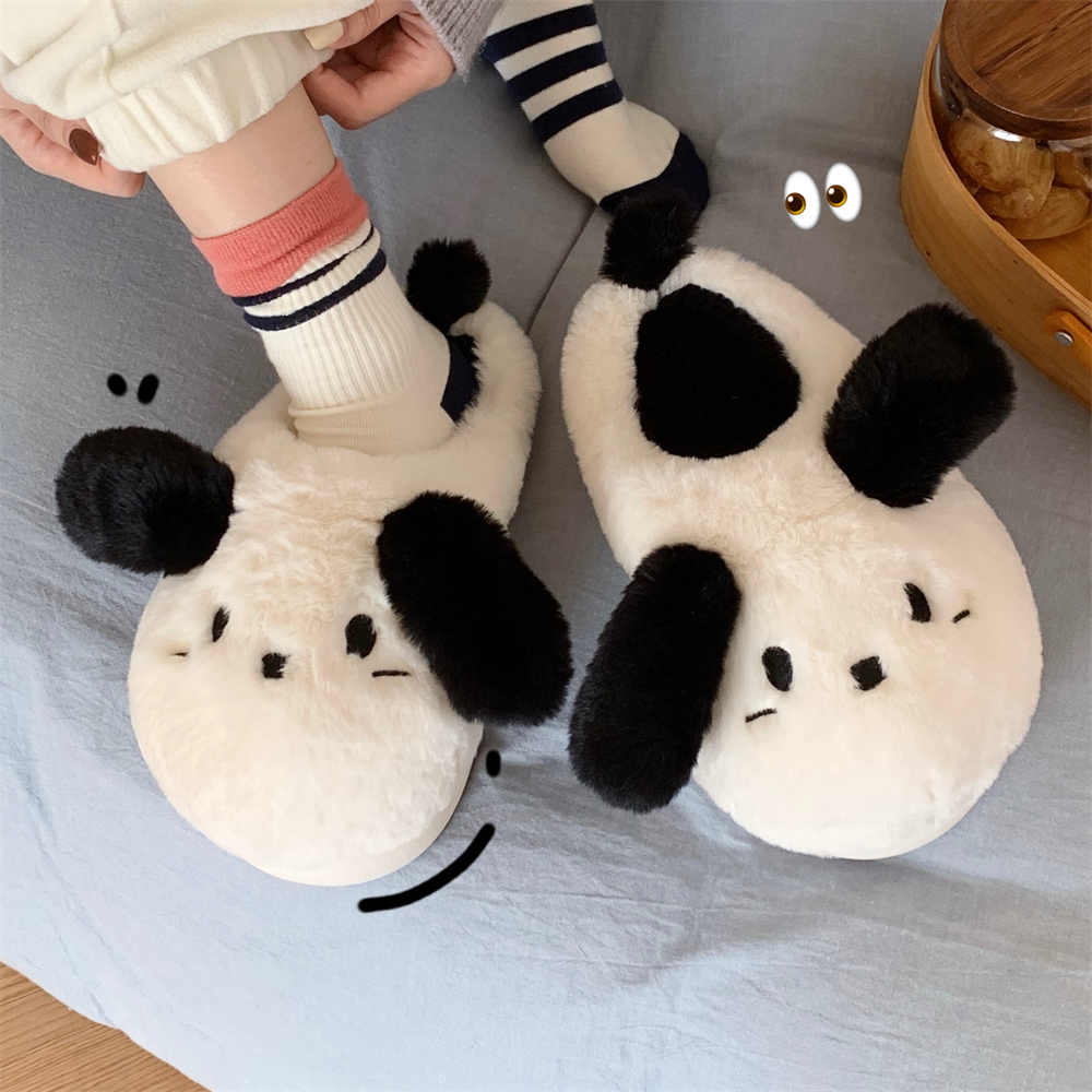 细细条 冬季毛绒保暖软底学生居家用毛毛鞋女软萌可爱小狗棉拖鞋