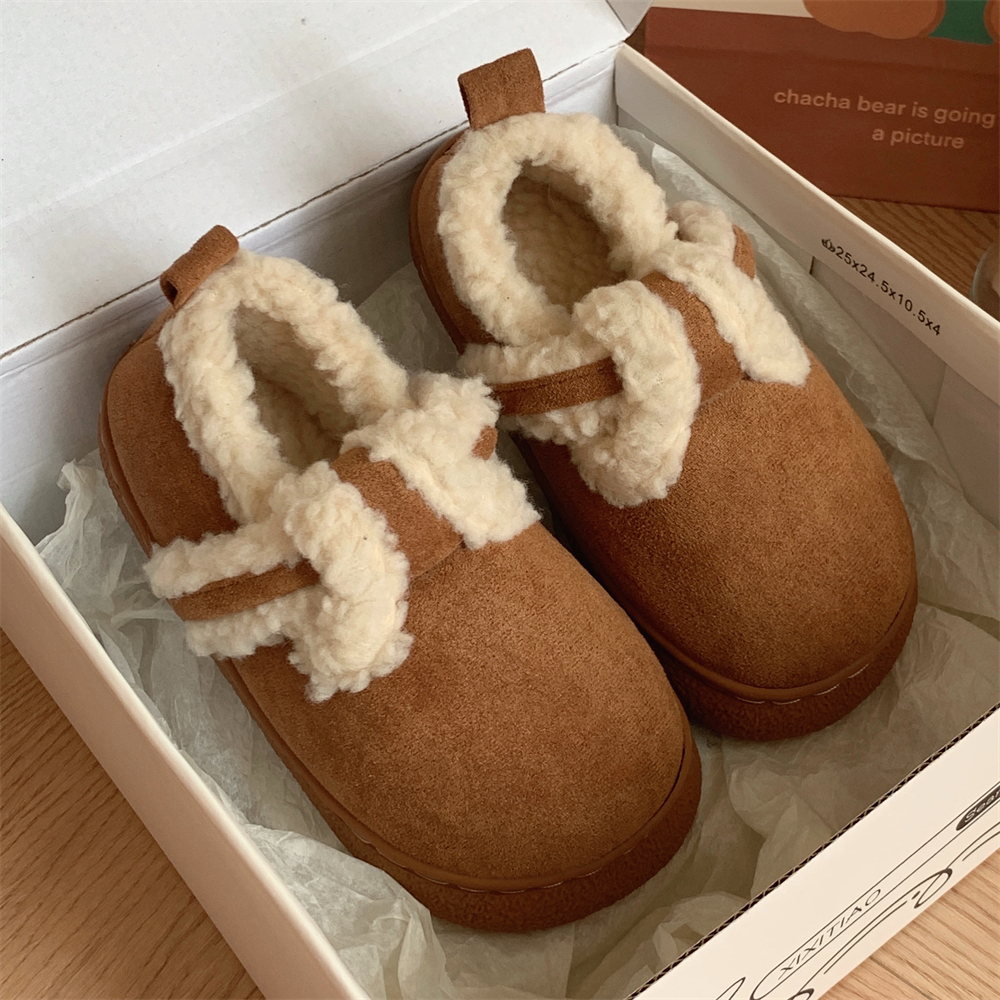 细细条 冬季韩版时尚复古加绒保暖勃肯鞋百搭防滑软底棉鞋学生ins