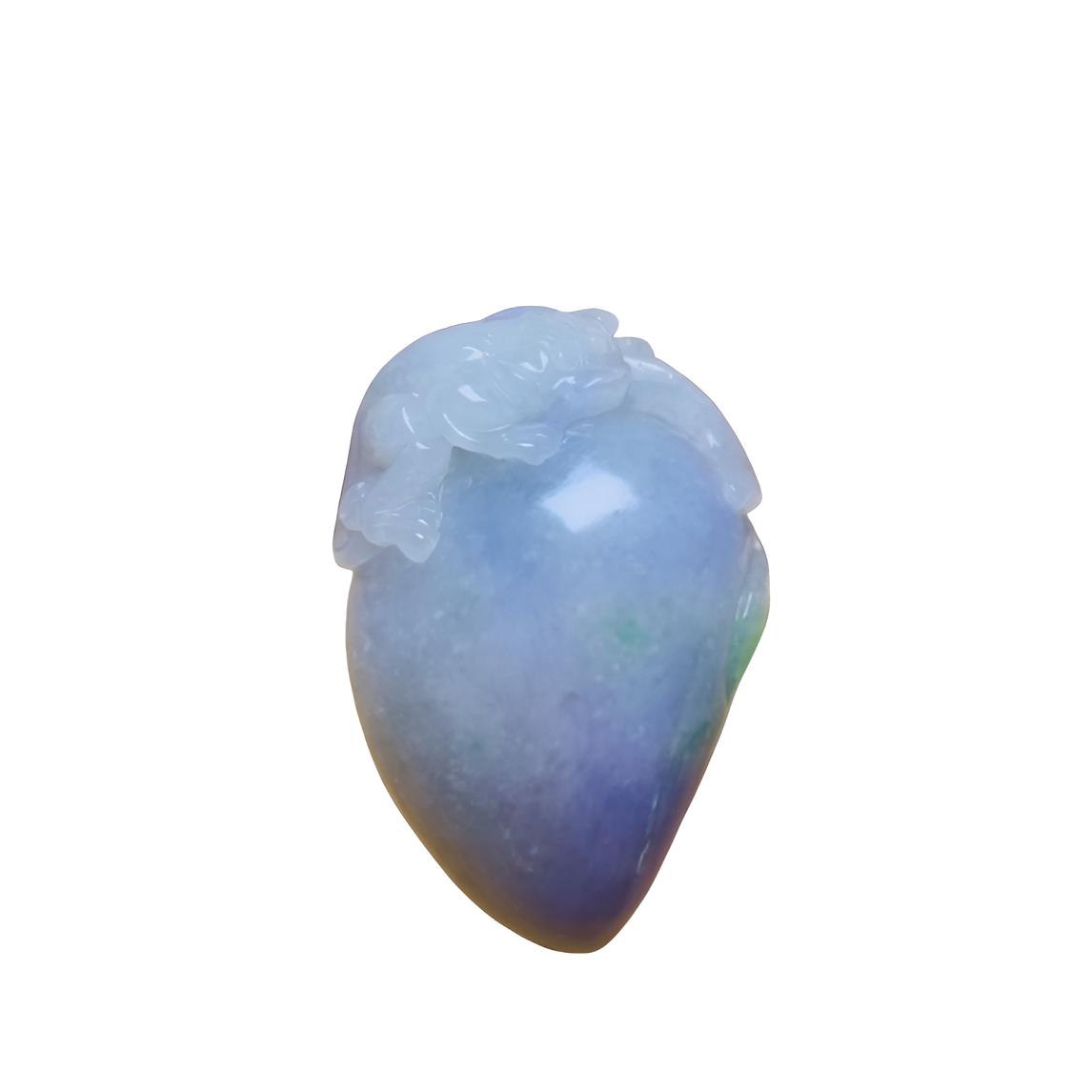 翡翠A货 灵猴献寿  吊坠 挂件 紫带绿 圆润饱满 