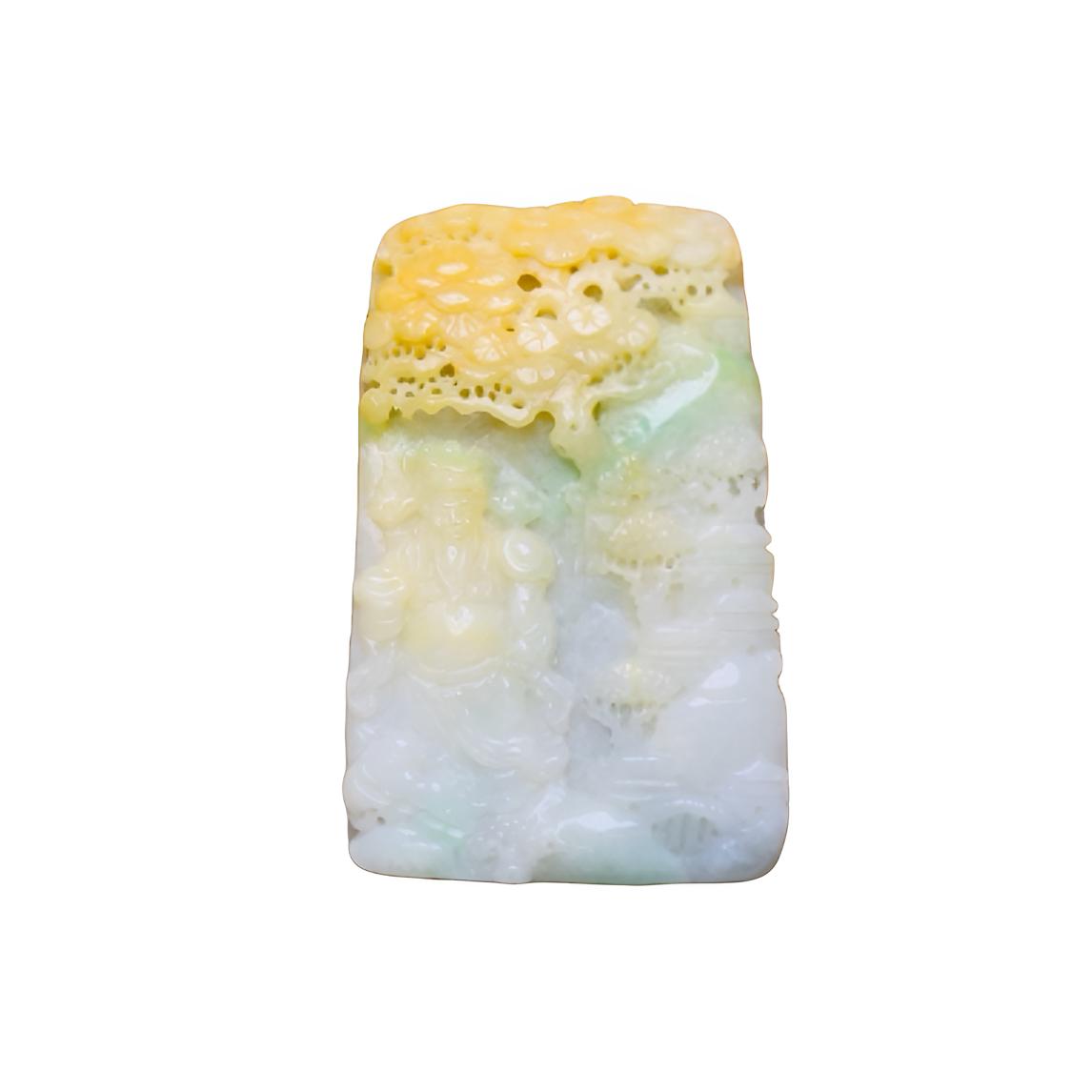 翡翠A货 财神 山水 吊坠 挂件 精工细雕