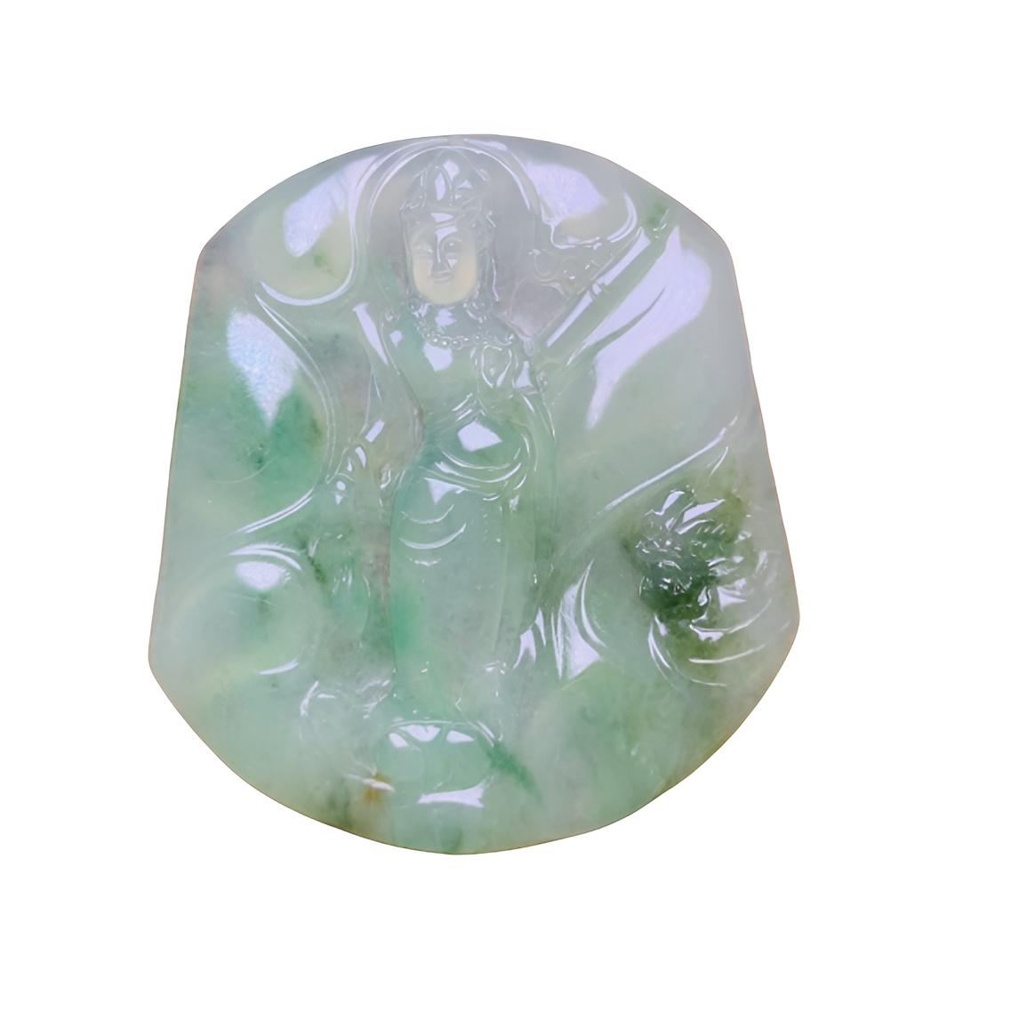 翡翠A货 文殊菩萨 飘花 吊坠挂件