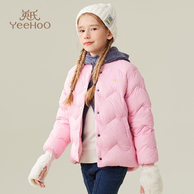 英氏冬季新款儿童羽绒服棒球领插袋保暖上衣YSY2304014YQ