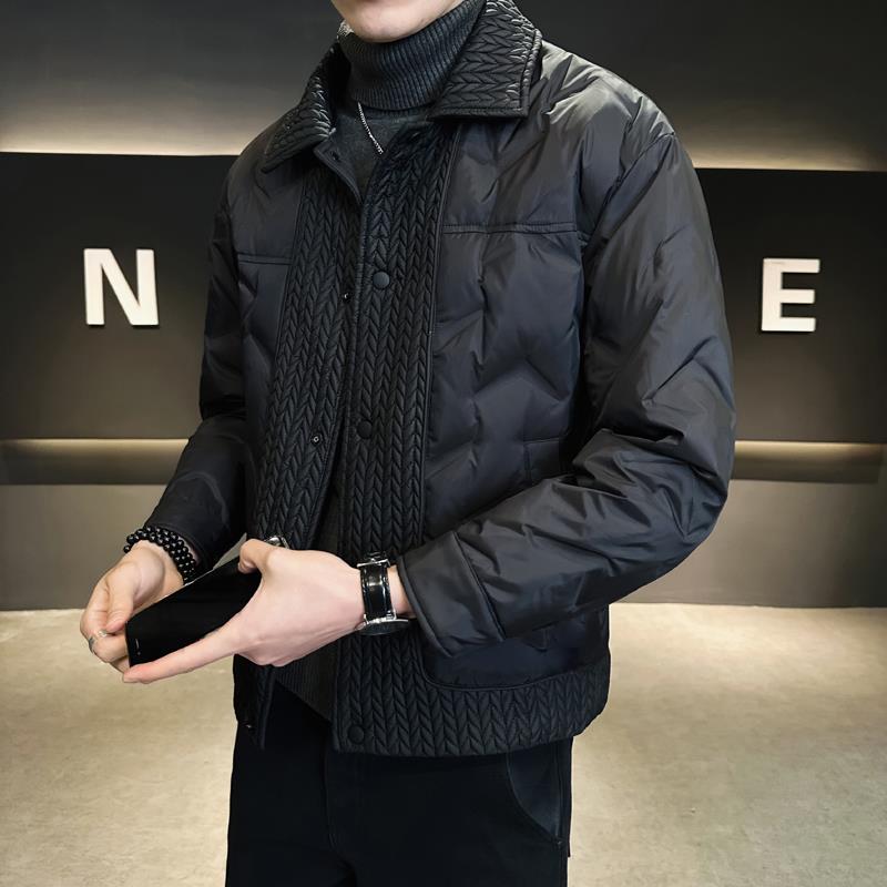 麦穗拼接羽绒服男秋冬季2023新款潮翻领加绒加厚男士翻领夹克外套