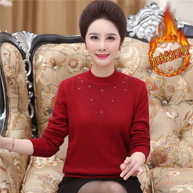 加/不加中老年妈妈毛衣秋冬打底衫女冬季百搭半高领加厚保暖