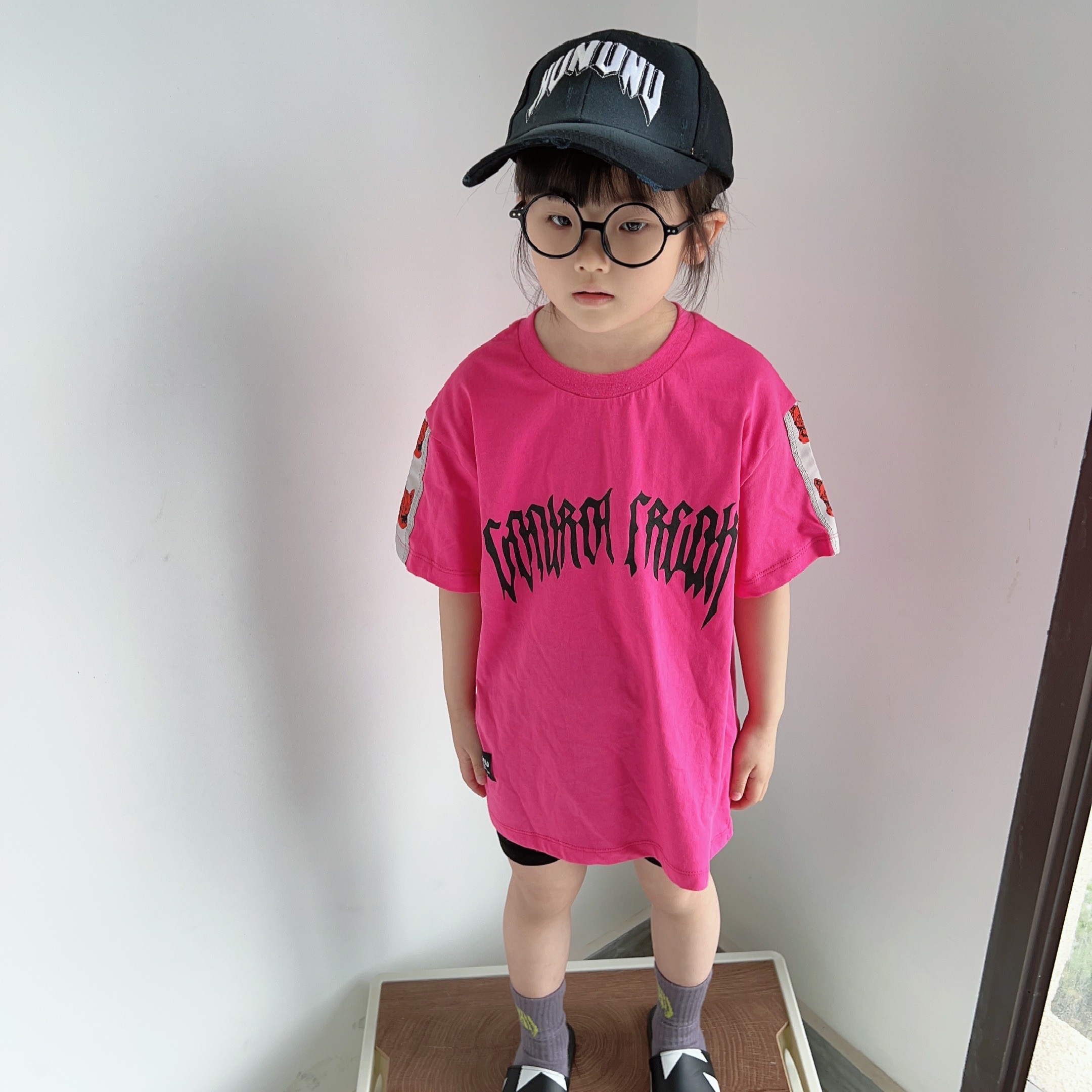 【伍悦童装】春夏季儿童圆领短袖男童女童时尚潮流字母印花休闲短袖