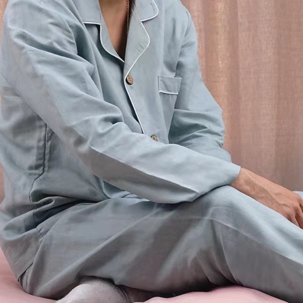 绿洲汉麻棉男女情侣家居服麻棉长袖长裤简约纽扣亲肤柔软凉爽舒适
