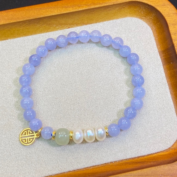 A182-李寻欢珠宝【海蓝+和田+珍珠】时尚精美单圈手串-多样性发货