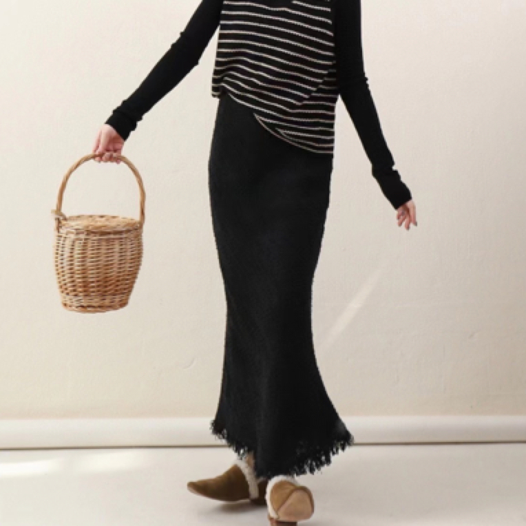 【流苏小香风】进口面料羊毛95公分女装半身裙显瘦半身裙