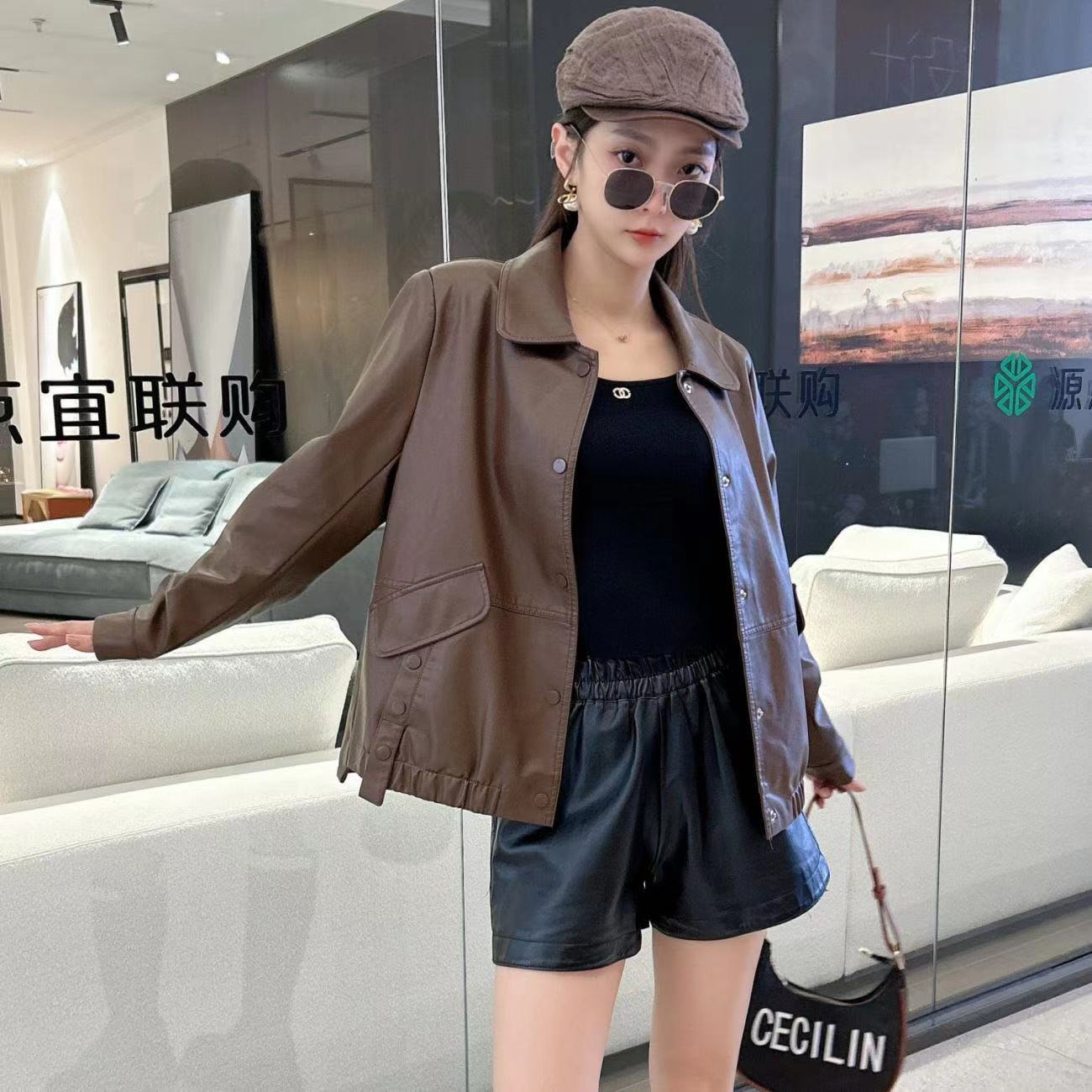 短款皮衣外套女2023年秋冬新款小个子宽松显瘦时尚休闲百搭皮夹克