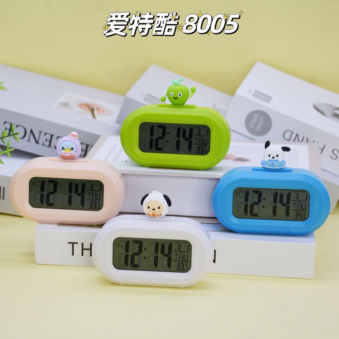 【鑫】新疆包邮爱特酷椭圆卡通LCD电子闹钟计时器家用学生两用8005