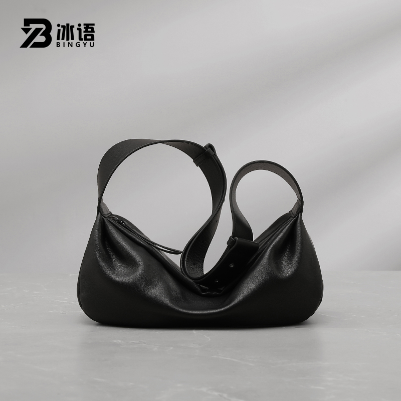 [冰语]秋冬新款百搭休闲真皮女包小众单肩斜跨包复古制作-香蕉包