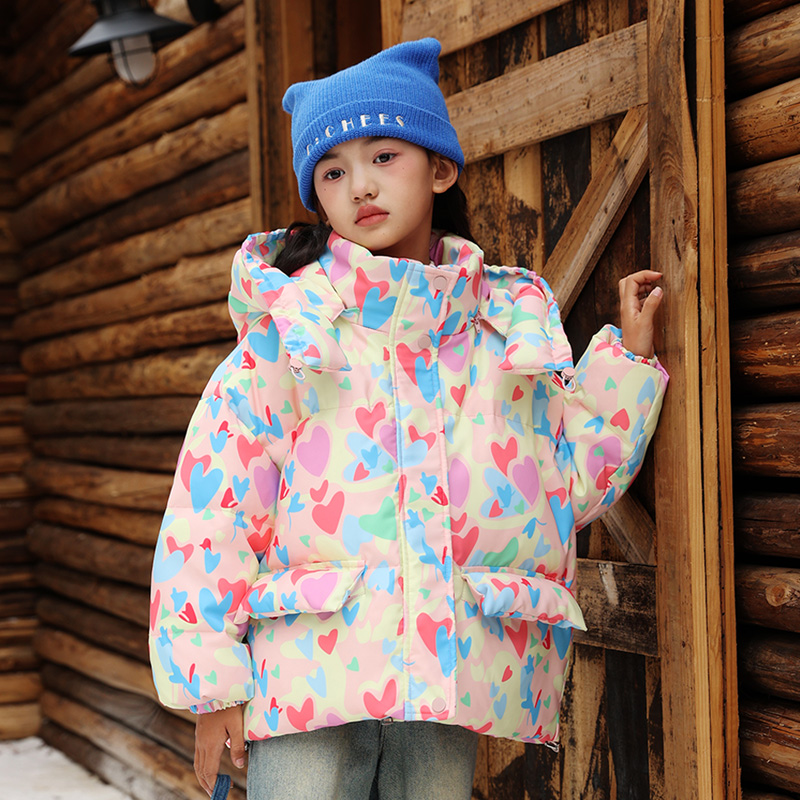 【奶斯】儿童羽绒服女童2024新款爱心可拆帽加厚大童冬羽绒外套