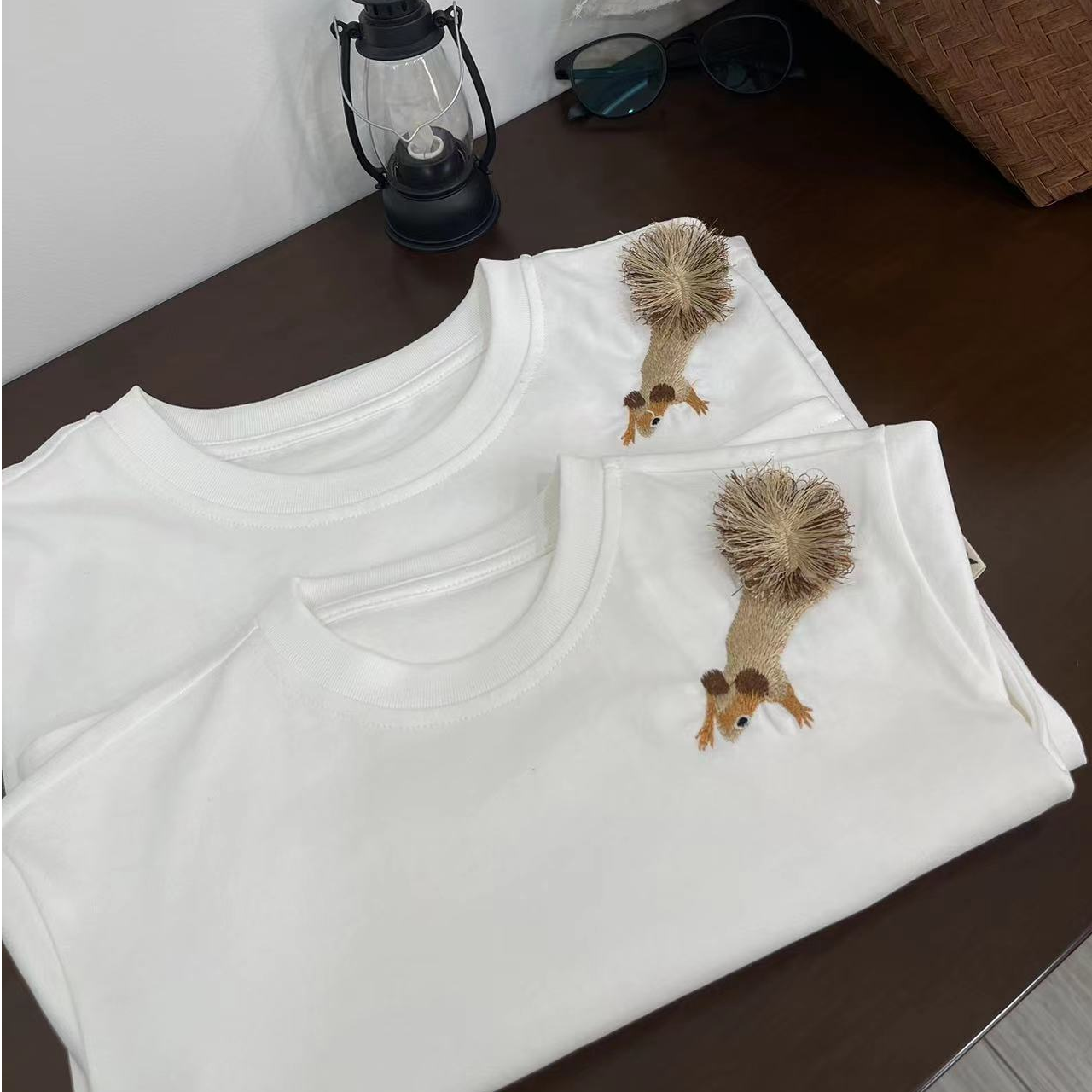 【小松鼠】WD060儿童春秋季萌娃穿搭白色纯棉刺绣韩版圆领长袖