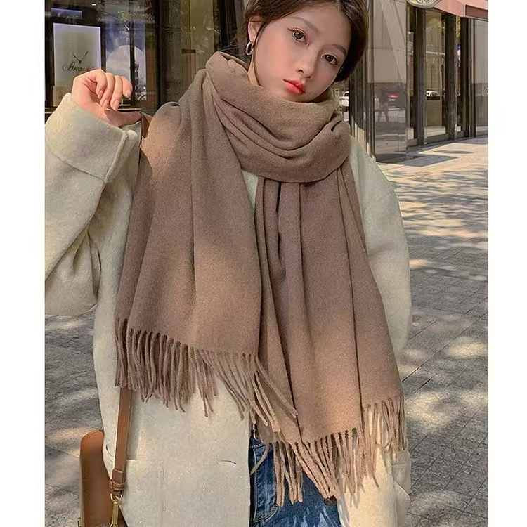 秋冬新款加厚大围脖纯色保暖百搭围巾双面长款时尚围巾冬款