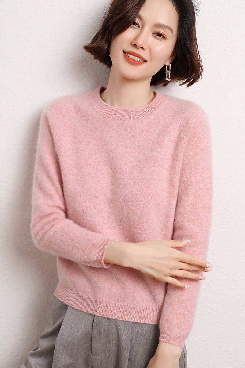 山羊绒十二针插肩圆领羊绒衫经典百搭女士打底衫（DF8015）